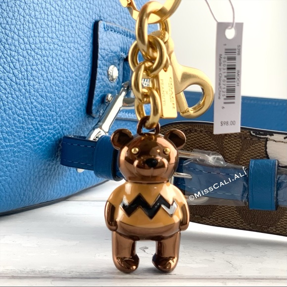 NWT COACH X Peanuts Rowan Satchel Snoopy Print Bag +Charlie Brown Charm Keychain - Picture 4 of 16